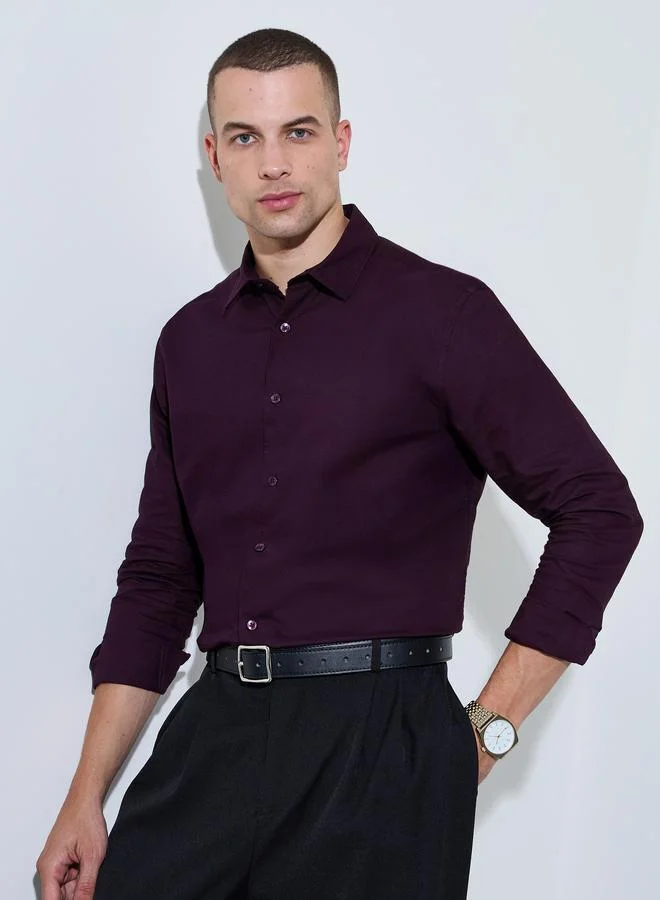 ستايلي Men Burgundy Solid Regular Fit Oxford Shirt