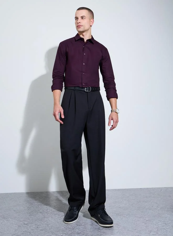 ستايلي Men Burgundy Solid Regular Fit Oxford Shirt