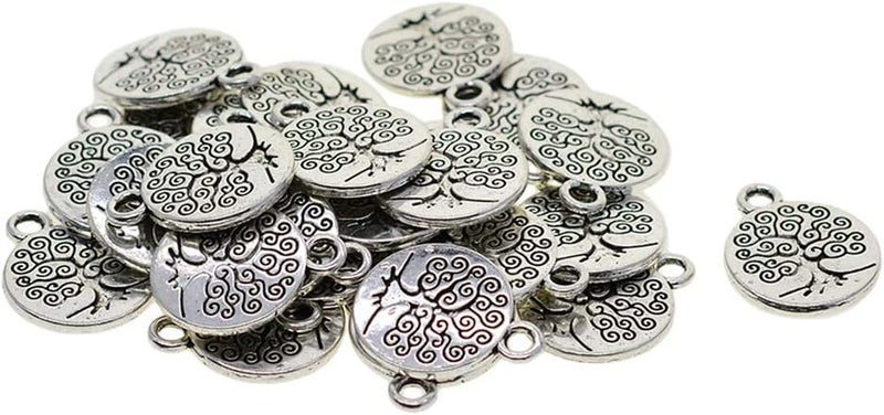 klarako 30 Pieces Tibetan Silver Lotus Flower Pendant Om Yoga Charms Pendant Metal Beads Cute Spacer Loose Beads Charms for DIY Jewelry Making () Tree, as described - Image 1