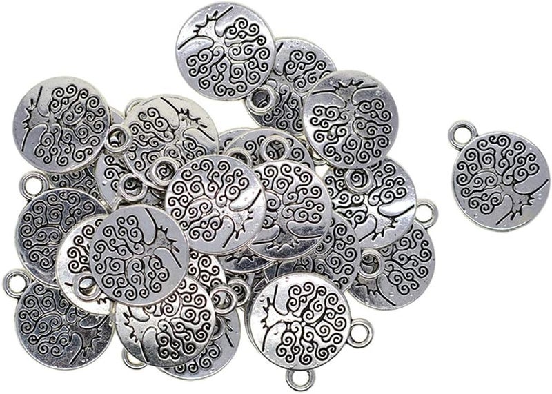 klarako 30 Pieces Tibetan Silver Lotus Flower Pendant Om Yoga Charms Pendant Metal Beads Cute Spacer Loose Beads Charms for DIY Jewelry Making () Tree, as described - Image 5