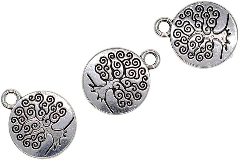 klarako 30 Pieces Tibetan Silver Lotus Flower Pendant Om Yoga Charms Pendant Metal Beads Cute Spacer Loose Beads Charms for DIY Jewelry Making () Tree, as described - Image 4