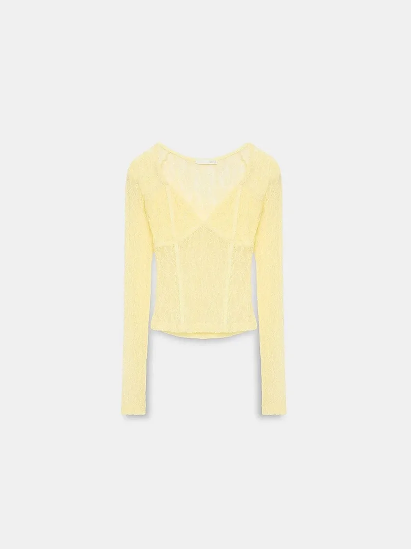 ديلفين DILVIN Women’s Lace V-neck Long-sleeve Top