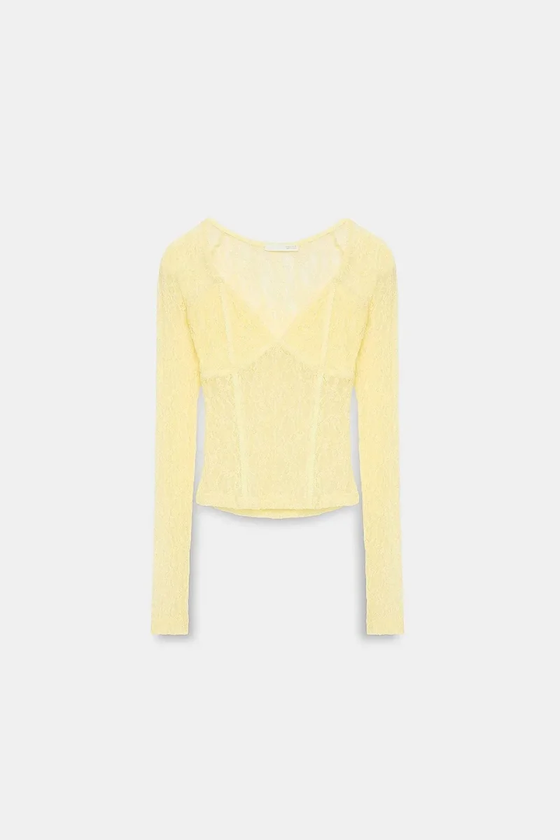 DILVIN Women’s Lace V-neck Long-sleeve Top
