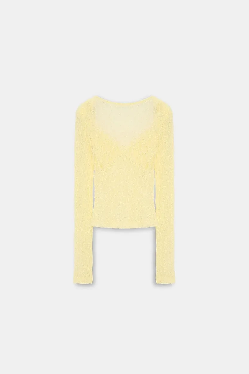 Dilvin Cream Natural DILVIN Women’s Lace V-neck Long-sleeve Top for Women | Best Price UAE