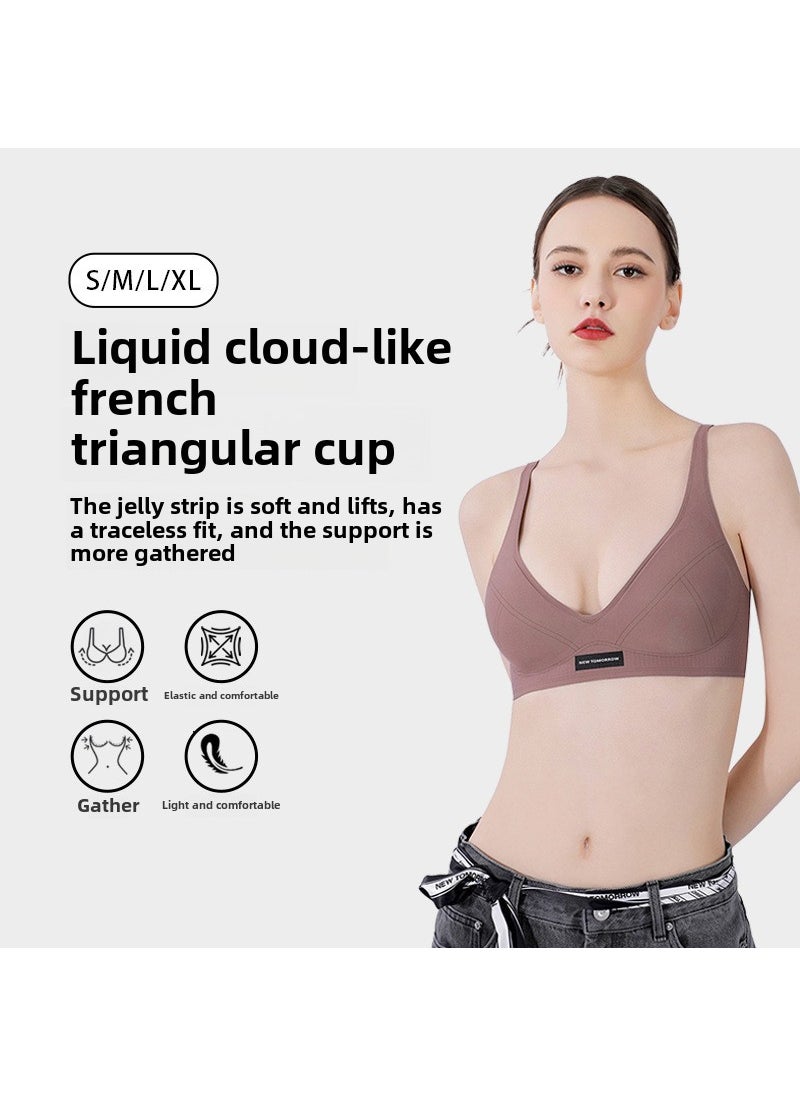 French Triangle Cup Deep V Wireless Bra Minimal White