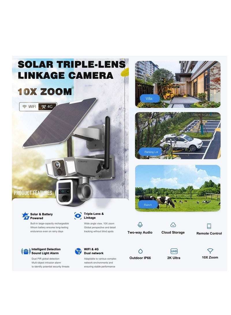 كروني Y7A 8MP Solar/Battery-Powered Security Camera – 4K Resolution, 355° PTZ, 90° Vertical Tilt, 10X Zoom, IR Night Vision, IP66 Waterproof, 4G/Wi-Fi Connectivity, Two-Way Audio, Human Body Induction, TF Card/Cloud Storage, 4x18650 Batteries, 9W Solar Panel, App Connectivity, Wireless Outdoor Security Camera for Home, Garden, and Property Protection, Solar Camera for Off-Grid Surveillance, Wireless Solar Powered Camera, High-Resolution Solar Camera with App Integration - Image 3