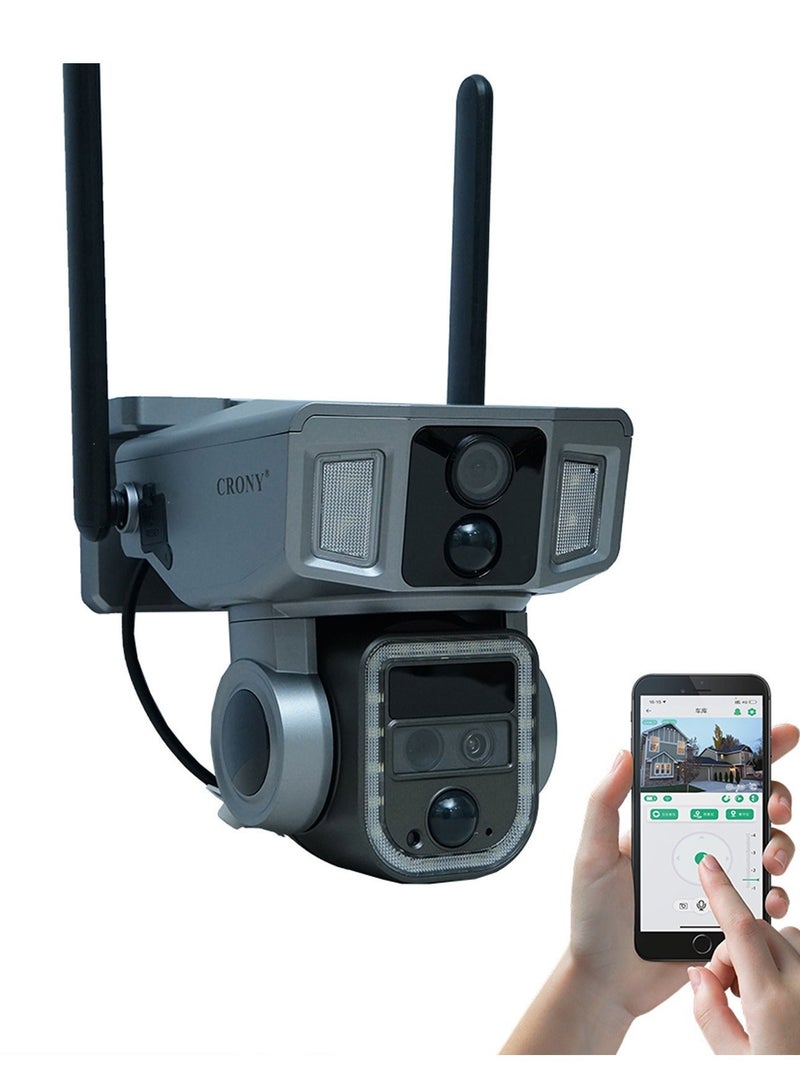 كروني Y7A 8MP Solar/Battery-Powered Security Camera – 4K Resolution, 355° PTZ, 90° Vertical Tilt, 10X Zoom, IR Night Vision, IP66 Waterproof, 4G/Wi-Fi Connectivity, Two-Way Audio, Human Body Induction, TF Card/Cloud Storage, 4x18650 Batteries, 9W Solar Panel, App Connectivity, Wireless Outdoor Security Camera for Home, Garden, and Property Protection, Solar Camera for Off-Grid Surveillance, Wireless Solar Powered Camera, High-Resolution Solar Camera with App Integration - Image 1