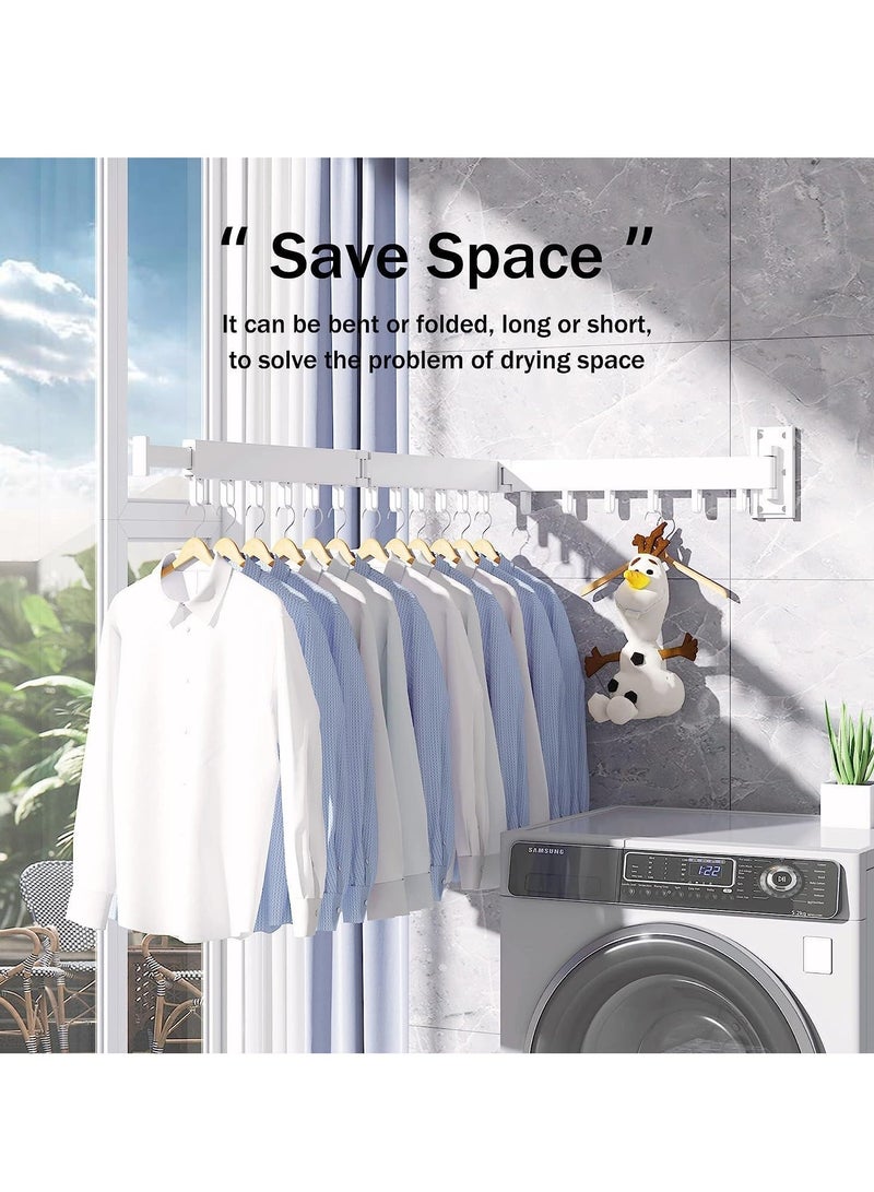 Y&D Clothes Hanger Rack, Wall Mounted Drying Collapsible Retractable Laundry Rack Mount, with Windproof Ring Hooks White  - Image 5