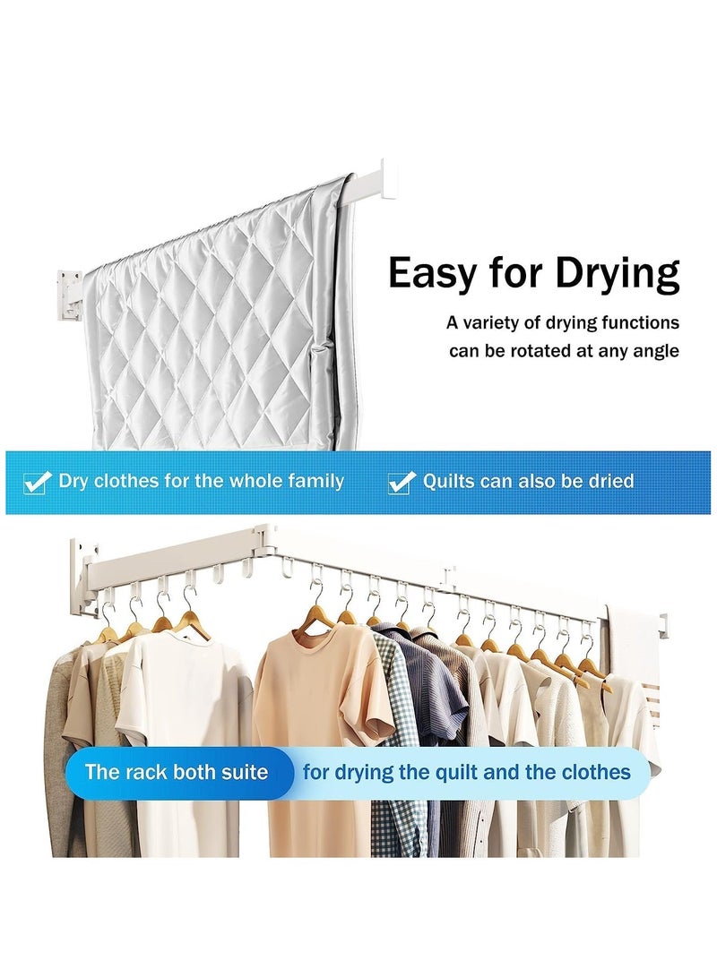 Y&D Clothes Hanger Rack, Wall Mounted Drying Collapsible Retractable Laundry Rack Mount, with Windproof Ring Hooks White  - Image 2
