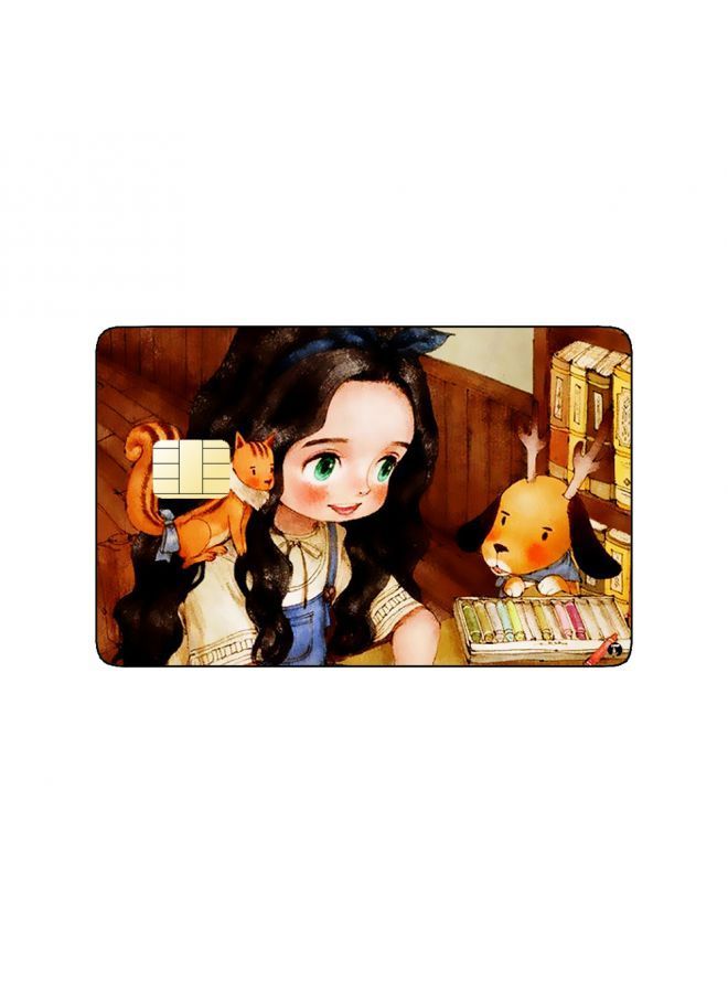 RKN PRINTED BANK CARD STICKER Cute Girl Drawing With Pets - Image 1