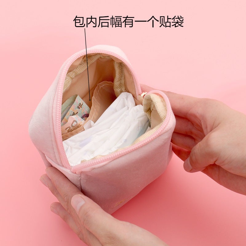 Niche Dutch Velvet Storage Small Bag Girl'S Heart Sanitary Napkin Storage Bag Monthly Student Portable Carry-On Aunt Towel Bag - Image 3