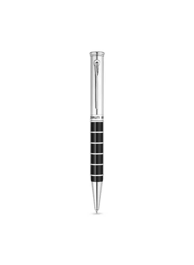 CERRUTI 1881 Ivo Silver Black Stainless Steel Blue Ink Ballpoint Pen
