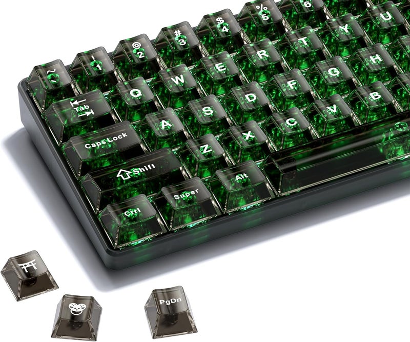 HITIME XVX Clear keycaps, Black Transparent Keycaps 60 65 75 100 Percent, Crystal Ceramic Custom Key Cap Set 124 Keys, Cherry Profile, Shine Through, Cute Style for Mechanical Keyboards - Image 1