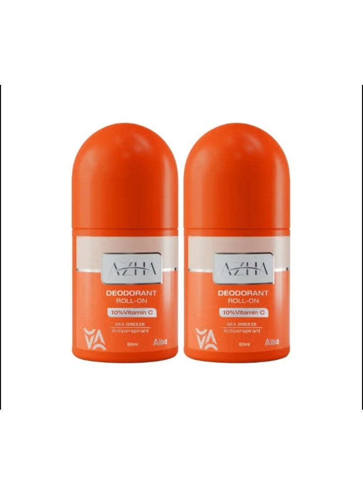 مزيل عرق أزها على شكل رول أون برائحة البحر، عبوة مكونة من قطعتين (60 مل لكل منهما)