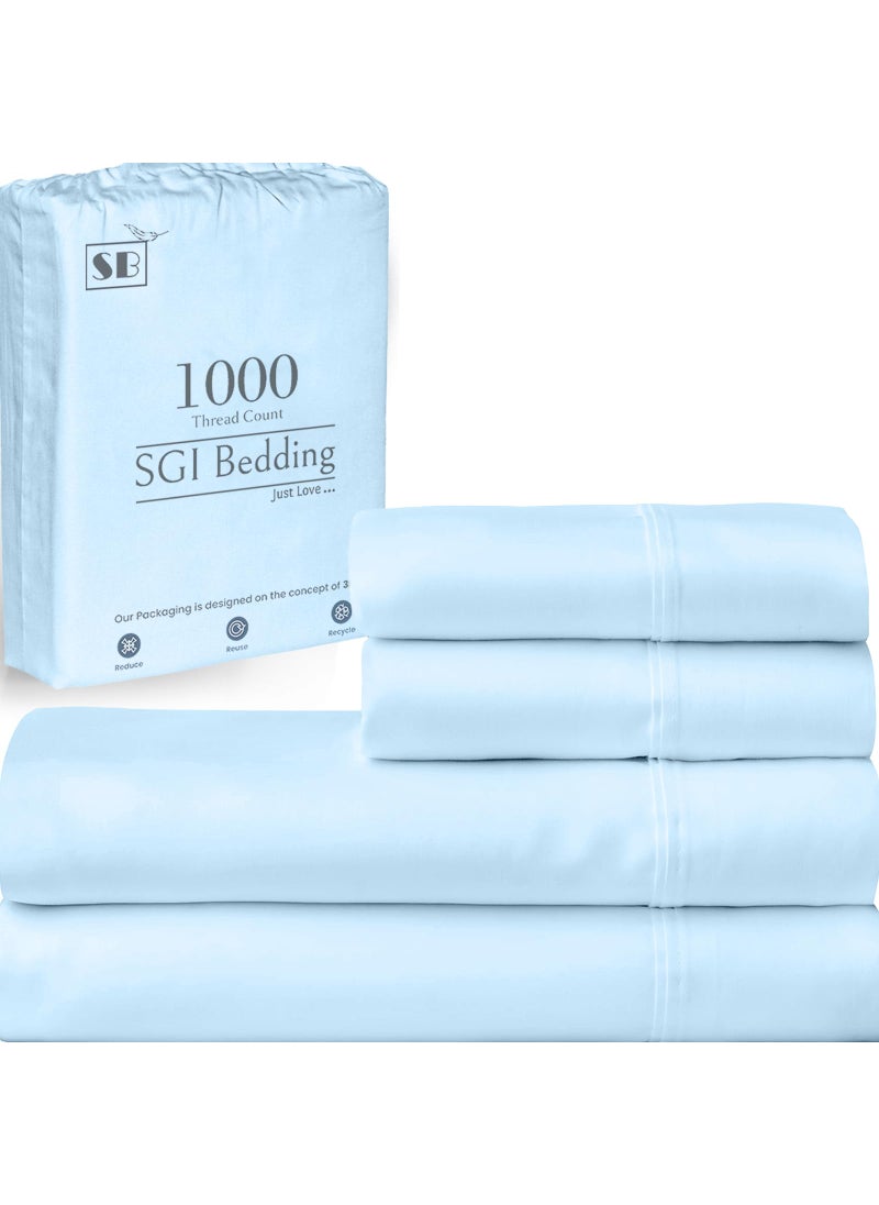SGI bedding SGI 1000 Thread Count Egyptian Cotton King Sheet Set  Ultra Soft Deep Pocket 15 Fitted Breathable  HotelQualityLuxury 4Piece Premium Bedding Set for Crisp Durable Comfort  Light Blue 