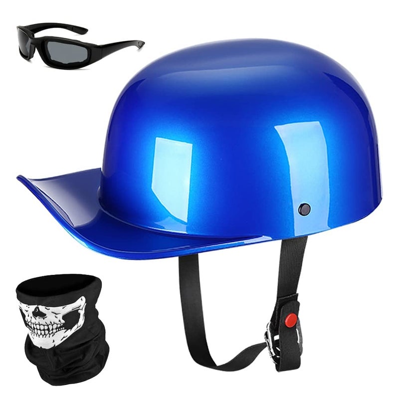 Yesmotor Baseball Motorcycle Helmet Half Cap for Bike Cruiser Chopper Moped Scooter Dot Approved Blue M - Image 2