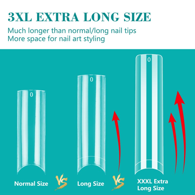 LIONVISON 3XL Clear NO C Curve Nail Tips for Acrylic Nails Professional, 240PCS Extra Long Tapered Square Nail Tips, 12 Sizes Straight Press On Gel Tips for Nail Salons Home DIY - Image 3