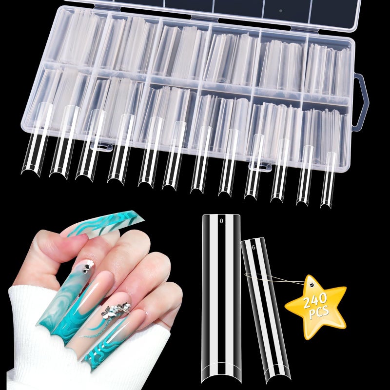 LIONVISON 3XL Clear NO C Curve Nail Tips for Acrylic Nails Professional, 240PCS Extra Long Tapered Square Nail Tips, 12 Sizes Straight Press On Gel Tips for Nail Salons Home DIY - Image 1