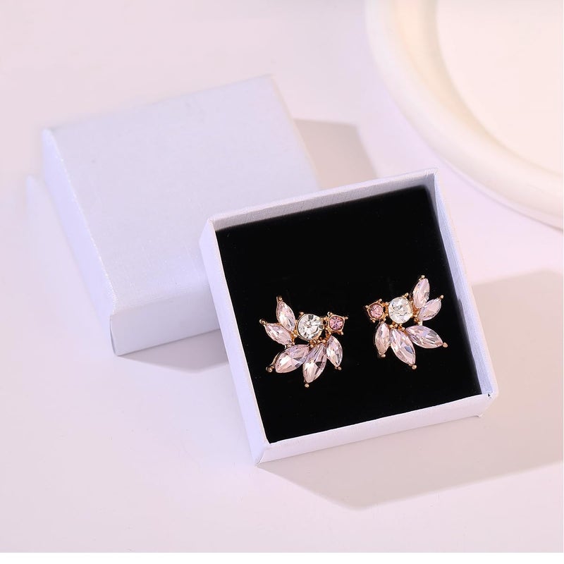 WanBigVa Pink Rhinestone Cluster Stud Earrings Elegant Small Marquise Crystal Wedding Earrings for Brides Bridemaids Party Prom Costume Earrings for Women - Image 4