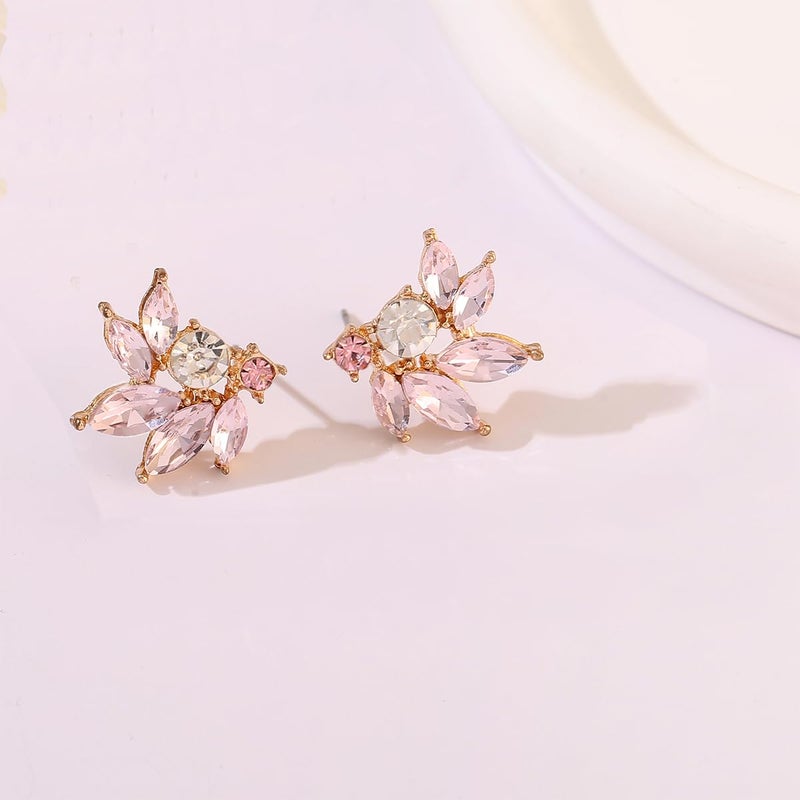 WanBigVa Pink Rhinestone Cluster Stud Earrings Elegant Small Marquise Crystal Wedding Earrings for Brides Bridemaids Party Prom Costume Earrings for Women - Image 5