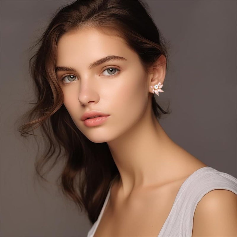 WanBigVa Pink Rhinestone Cluster Stud Earrings Elegant Small Marquise Crystal Wedding Earrings for Brides Bridemaids Party Prom Costume Earrings for Women - Image 2