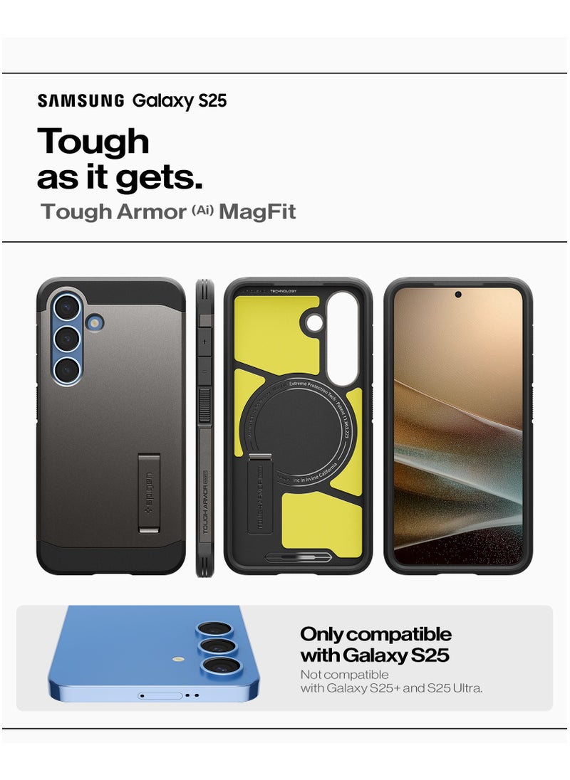 Spigen - Tough Armor MagFit for Samsung Galaxy S25 Case Cover with MagSafe (2025) - Gunmetal - Image 1