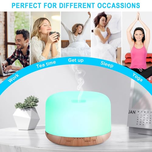 SHOPPOSTREET Aromatherapy Essential Oil Diffuser 500ml, Ultrasonic Cool Mist Humidifier with 7 LED Lights, Timer, Auto Shut-Off, Adjustable Mist Modes, Quiet Aroma Diffuser for Home, Bedroom & Office. - Image 4