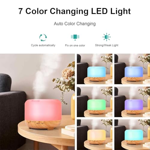 SHOPPOSTREET Aromatherapy Essential Oil Diffuser 500ml, Ultrasonic Cool Mist Humidifier with 7 LED Lights, Timer, Auto Shut-Off, Adjustable Mist Modes, Quiet Aroma Diffuser for Home, Bedroom & Office. - Image 2