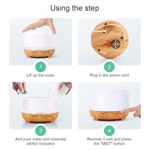 SHOPPOSTREET Aromatherapy Essential Oil Diffuser 500ml, Ultrasonic Cool Mist Humidifier with 7 LED Lights, Timer, Auto Shut-Off, Adjustable Mist Modes, Quiet Aroma Diffuser for Home, Bedroom & Office. - Image 5