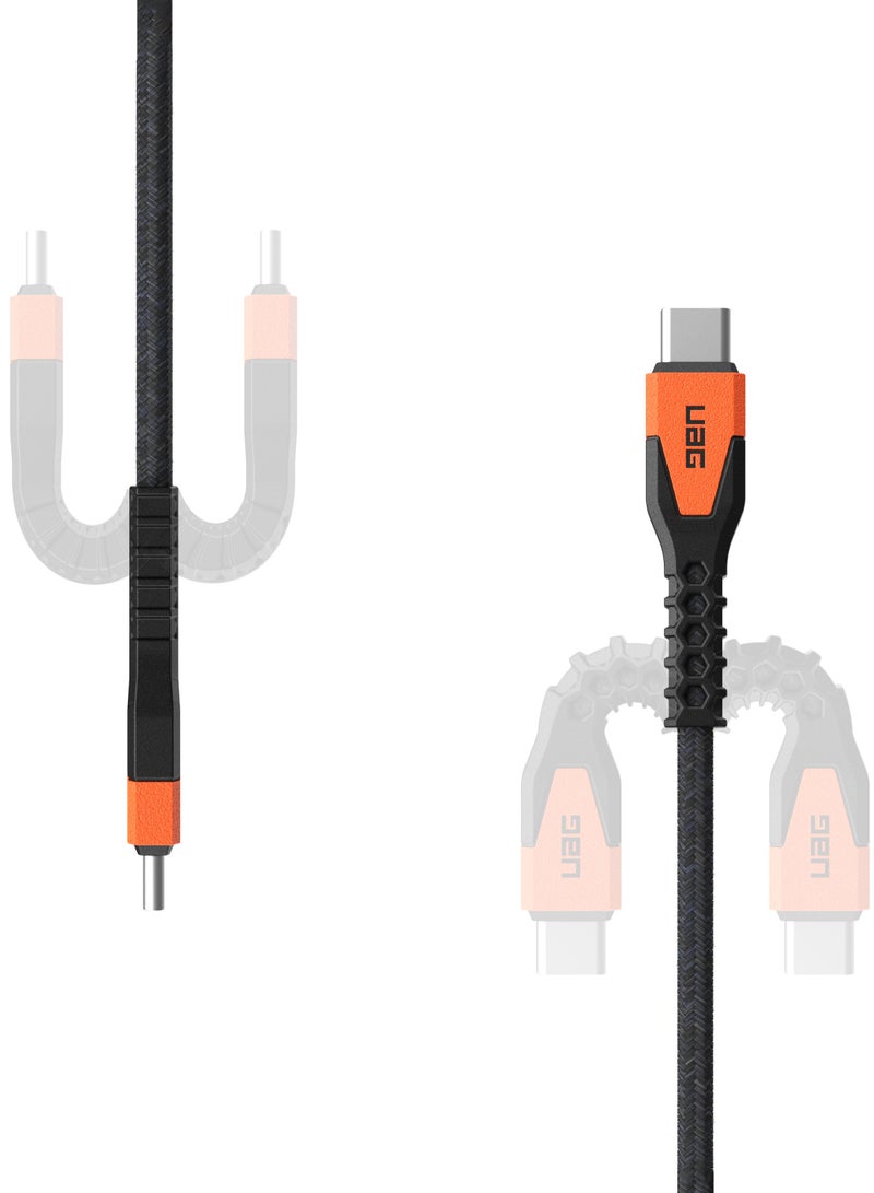 Urban Armor Gear Urban Armor Gear UAG Rugged Kelvar Core USB-C to USB-C Cable 5 feet / 1.5 Meter 60W Power Delivery PD Reinforced Fast Charging Cable for iPhone 15, MacBook, iPad Pro, Samsung Galaxy - Black | Orange  - Image 5