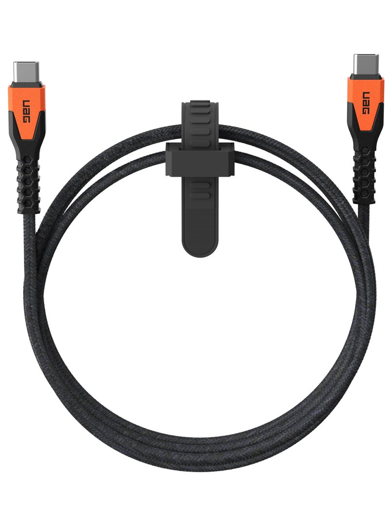 Urban Armor Gear Urban Armor Gear UAG Rugged Kelvar Core USB-C to USB-C Cable 5 feet / 1.5 Meter 60W Power Delivery PD Reinforced Fast Charging Cable for iPhone 15, MacBook, iPad Pro, Samsung Galaxy - Black | Orange  - Image 1