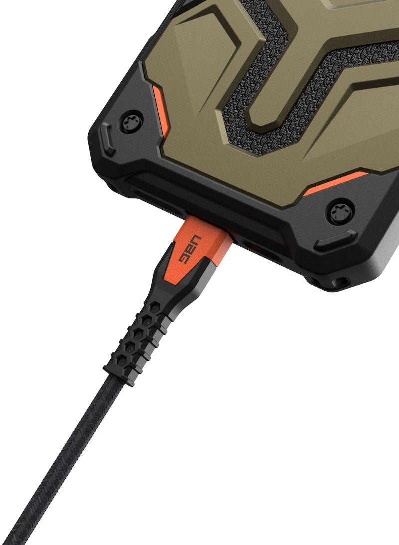 Urban Armor Gear Urban Armor Gear UAG Rugged Kelvar Core USB-C to USB-C Cable 5 feet / 1.5 Meter 60W Power Delivery PD Reinforced Fast Charging Cable for iPhone 15, MacBook, iPad Pro, Samsung Galaxy - Black | Orange  - Image 2