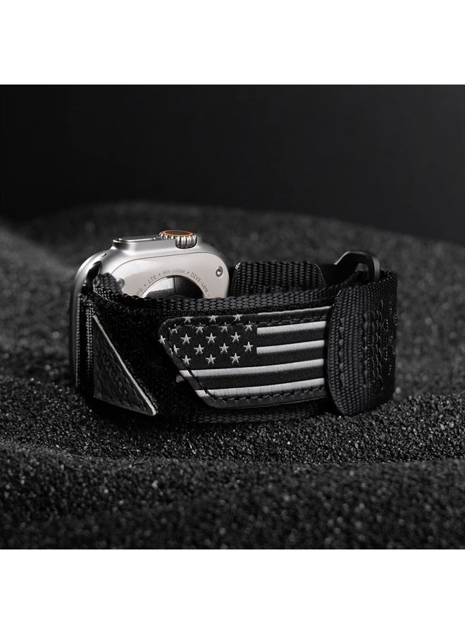 Band Compatible with Apple Watch 49mm 45mm/44mm/42mm 41mm/40mm/38mm, Tough Breathable Nylon Sports Strap, Hollow Out Design for iWatch Series 8/7/6/5/4/SE/3/2/1/Ultra (49mm XL, Black USA Flag)