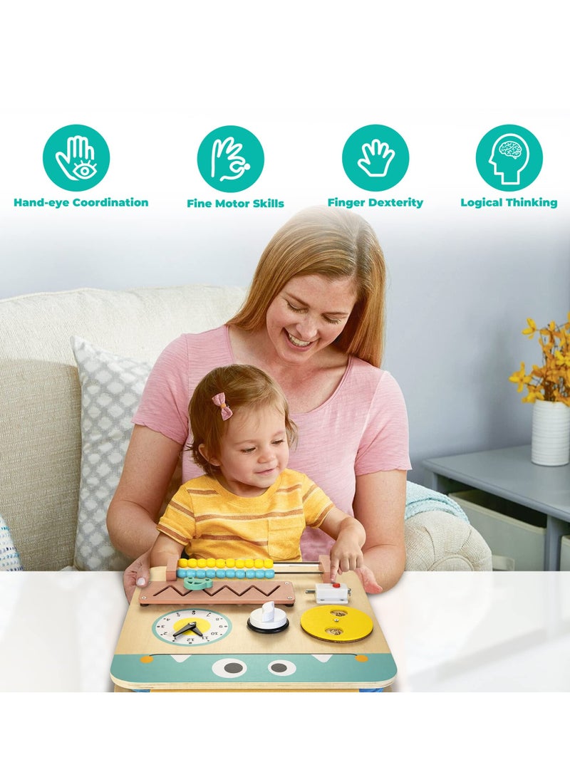 Wooden Busy Board for Kids, Montessori Busy Board Toys for 2 3 4 Years Old, Educational Toddler Activities to Develop Fine Motor Skills Sensory Toys for Plane and Car Journey, Boy & Girl Gift - Image 4