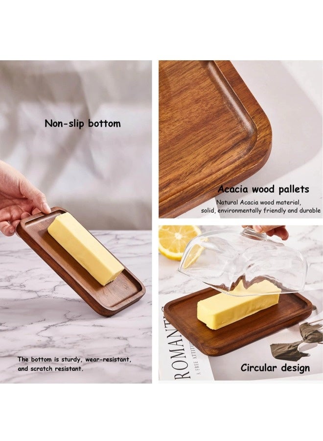 شيبشيب حامل كعك خشبي مستطيل مع قبة زجاجية، طبق كعك صغير مع جرس زجاجي شفاف، صينية عرض كعك للمطبخ، حفلات أعياد الميلاد، الأعراس، هدايا الخَبز - Image 4