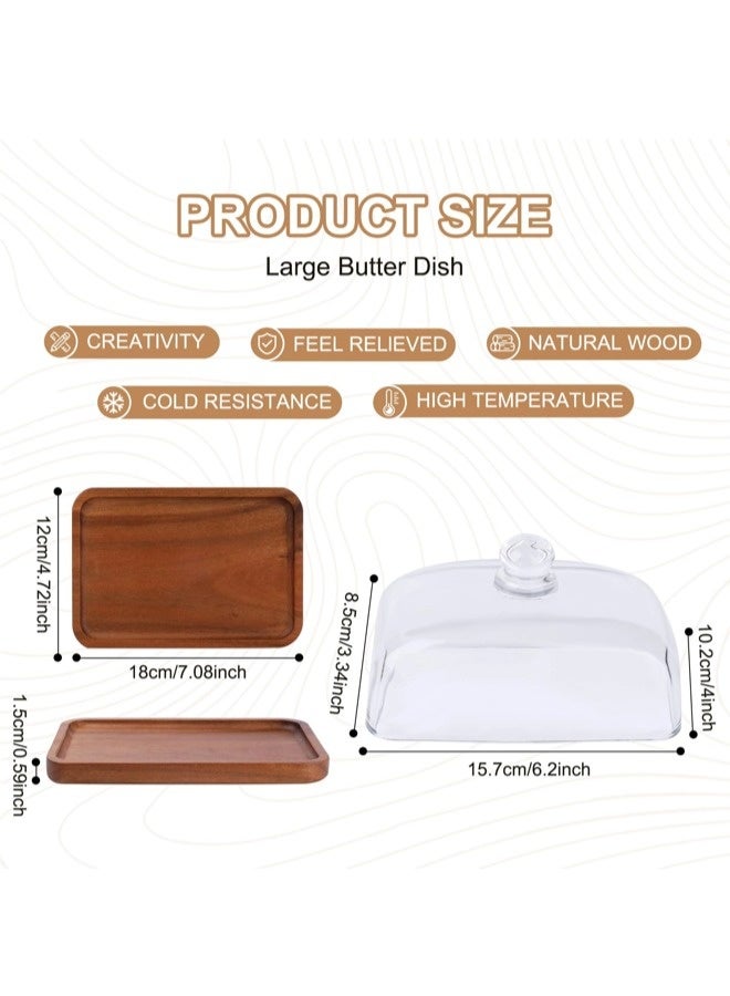 شيبشيب حامل كعك خشبي مستطيل مع قبة زجاجية، طبق كعك صغير مع جرس زجاجي شفاف، صينية عرض كعك للمطبخ، حفلات أعياد الميلاد، الأعراس، هدايا الخَبز - Image 2