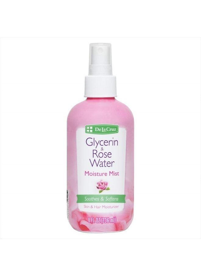 De La Cruz Rose Water and Glycerin Spray for Face - Rosewater Facial Toner and Moisturizer Mist for Skin and Hair 8 fl oz (236 mL)  - Image 1