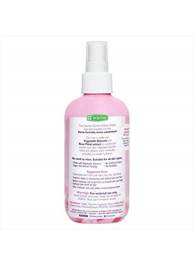 De La Cruz Rose Water and Glycerin Spray for Face - Rosewater Facial Toner and Moisturizer Mist for Skin and Hair 8 fl oz (236 mL)  - Image 2