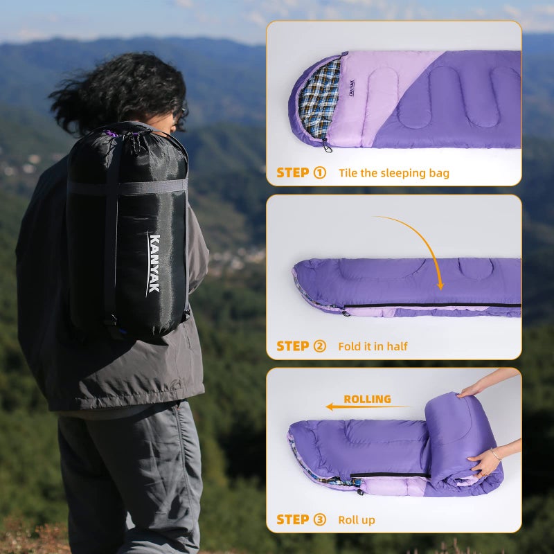 KANYAK Water-Resistant Portable Purple Sleeping Bag for Adults Teens and Kids, Perfect Outdoor Companion for 3-4 Season Hikingï¼ŒHuntingï¼ŒCamping and Backpacking - Image 5