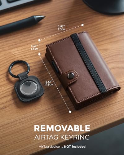 VULKIT Airtag Wallet with Keyring Leather Mens Pop up Credit Card Wallet with Air Tag Holder Trifold ID Window RFID Blocking（Espresso） - Image 5