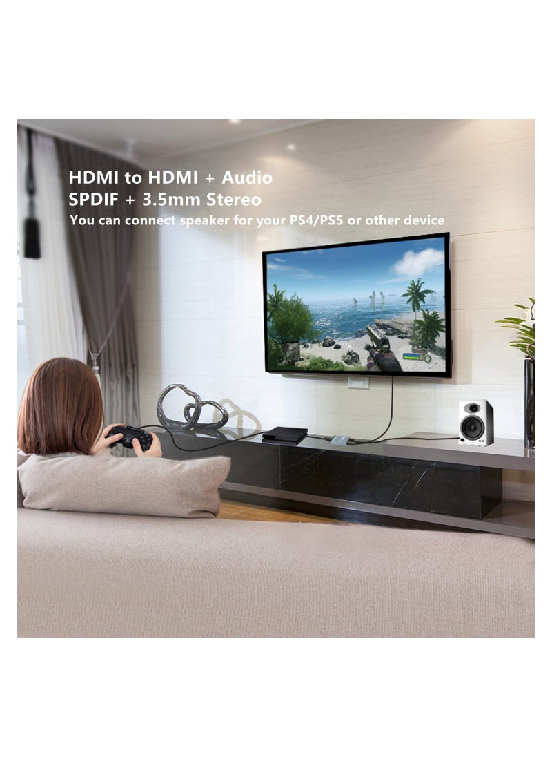 SYOSI - HDMI Audio Extractor Converter, HDMI to HDMI 3.5mm Audio Adapter Converter, Support 4K@30Hz, 1080P,3D, with Power Adapter, 4K@30Hz HDMI Audio Extractor Splitter Converter (UK Regulatory) - Image 1
