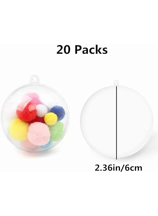 The Bros 20 حبة كرات زينة شفافة، زينة عيد الميلاد قابلة للتعبئة من البلاستيك، كرات شجرة الزينة، هدايا كرات شفافة لعيد الميلاد، حفلات الزفاف، حفلات رأس السنة، ديكور المنزل، 60 مم - Image 2