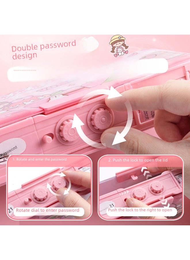 Kaba Bear Multifunctional Stationery Box Girls' Password Lock Pencil Case Primary School Children Boys Double-layer Large Capacity Office Pencil Case - Image 3