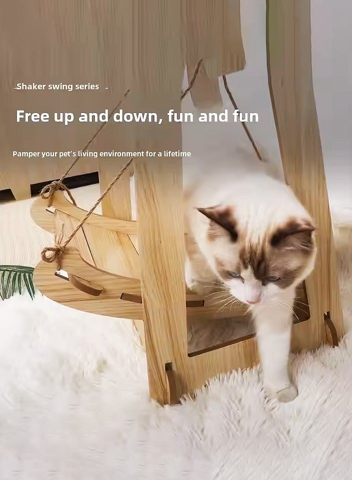 MHD Wooden Rocking Bed Cat Supplies Small Pet Double-Layer Anti-Rollover Swing Hanging Nest Pet Hammock Cat Bed Cat Swing  - Image 3