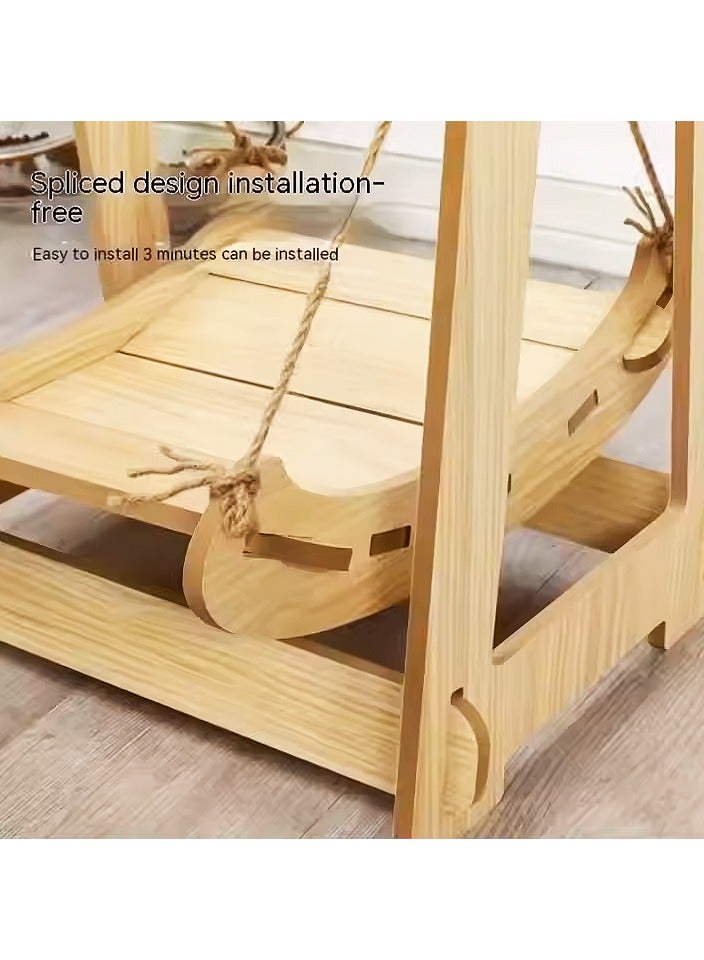 MHD Wooden Rocking Bed Cat Supplies Small Pet Double-Layer Anti-Rollover Swing Hanging Nest Pet Hammock Cat Bed Cat Swing  - Image 4