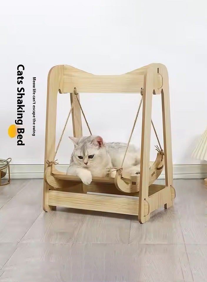 MHD Wooden Rocking Bed Cat Supplies Small Pet Double-Layer Anti-Rollover Swing Hanging Nest Pet Hammock Cat Bed Cat Swing  - Image 1