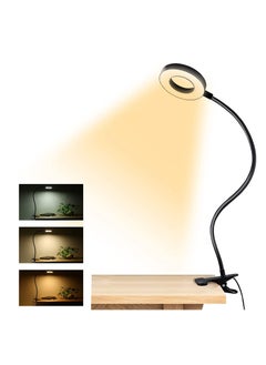 USB Clip Table Lamp Bedside Reading Light with 3 Color Modes Black