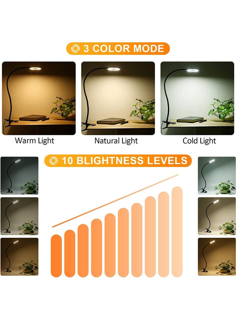 Arabest - USB Clip Table Lamp Bedside Reading Light with 3 Color Modes Black - Image 1