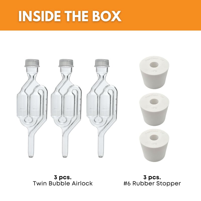 Fermtech Fastrack Airlocks for Fermenting | Bubble Airlock for Wine Making and Beer Making | BPA-Free S-Shaped Airlock used for Brewing Wine, Beer, Pickles & more |Transparent Airlock Set Of 3 - Image 2