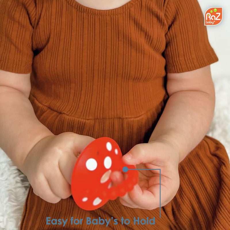 RaZbaby Chompy Teether for Infant & Baby 3M+ Teether Toy with Massaging Bristles for Teething Relief Pacifier - Soothes Sore Gums - Hands-Free & Easy-to-Hold Teether, BPA Free - RED/Green - Image 5